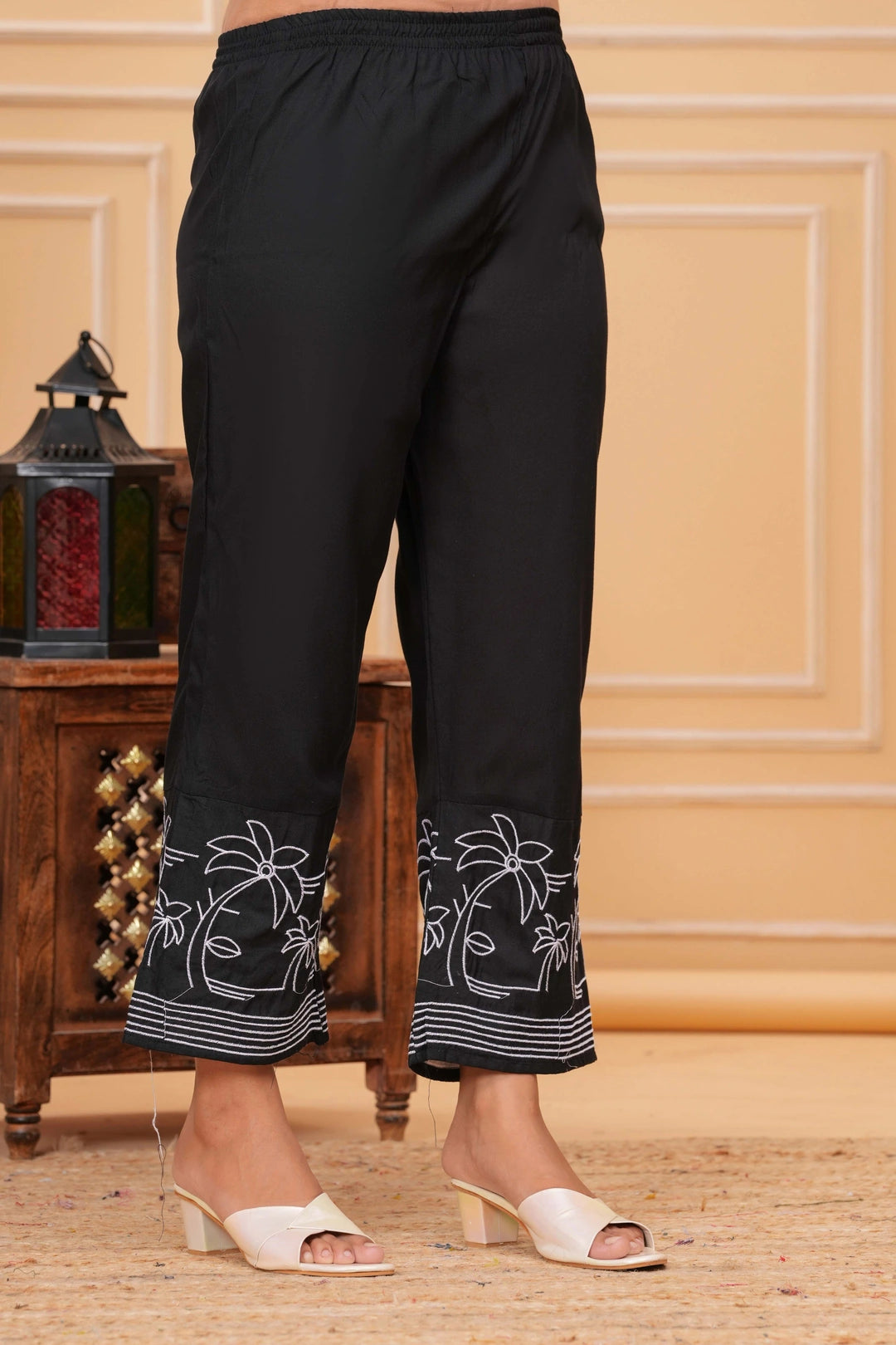 Embroidered Cotton Suit Set - Tropical Palm & Deer Motif