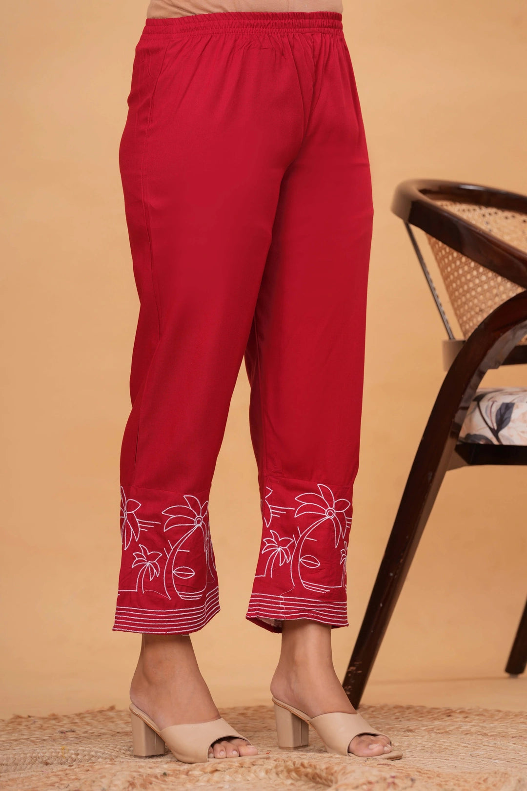 Handblock Printed Cotton Kurta Set - Red Deer & Foliage Motifs