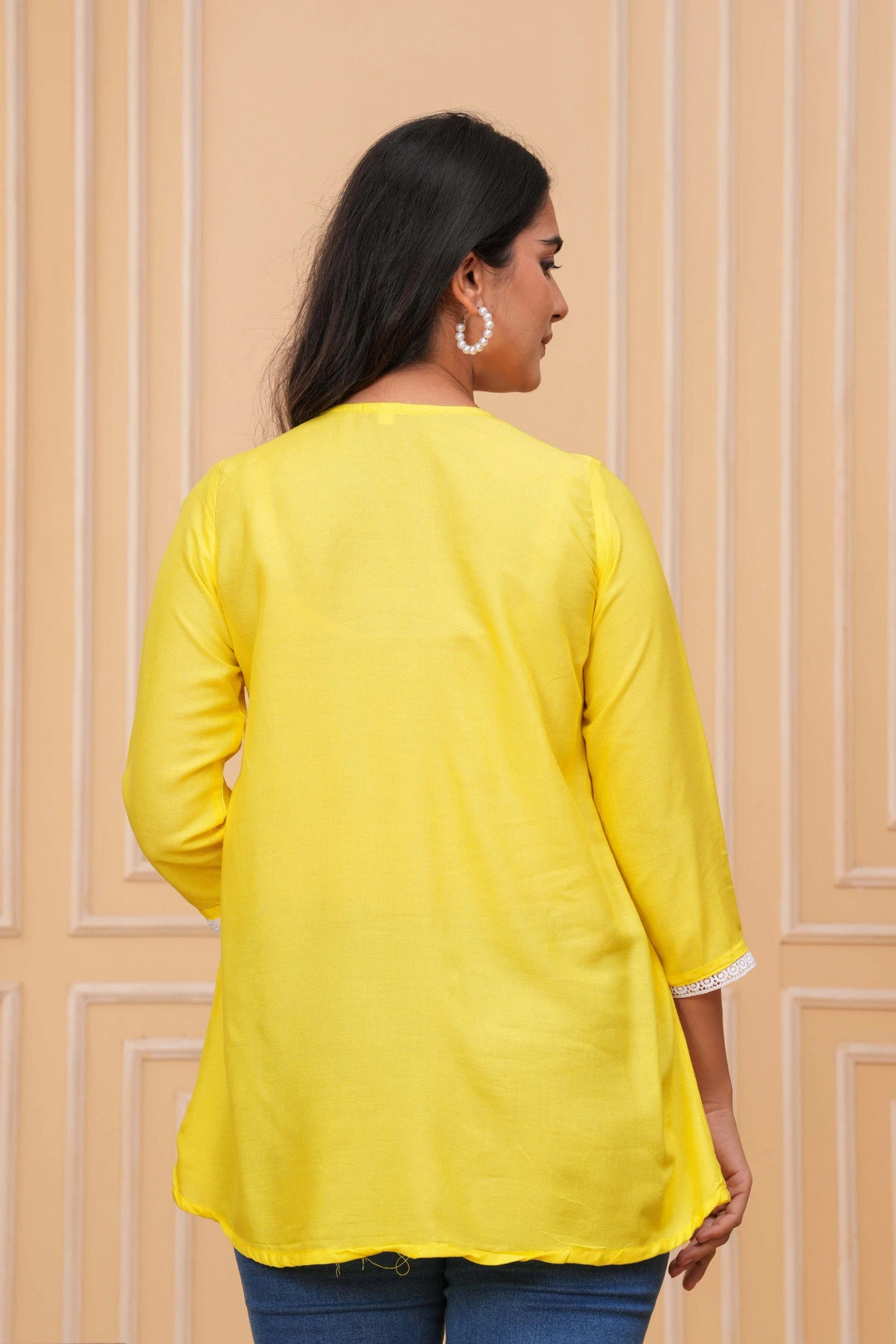 Embroidered Cotton Tunic - Elegant White Floral & Striped Design