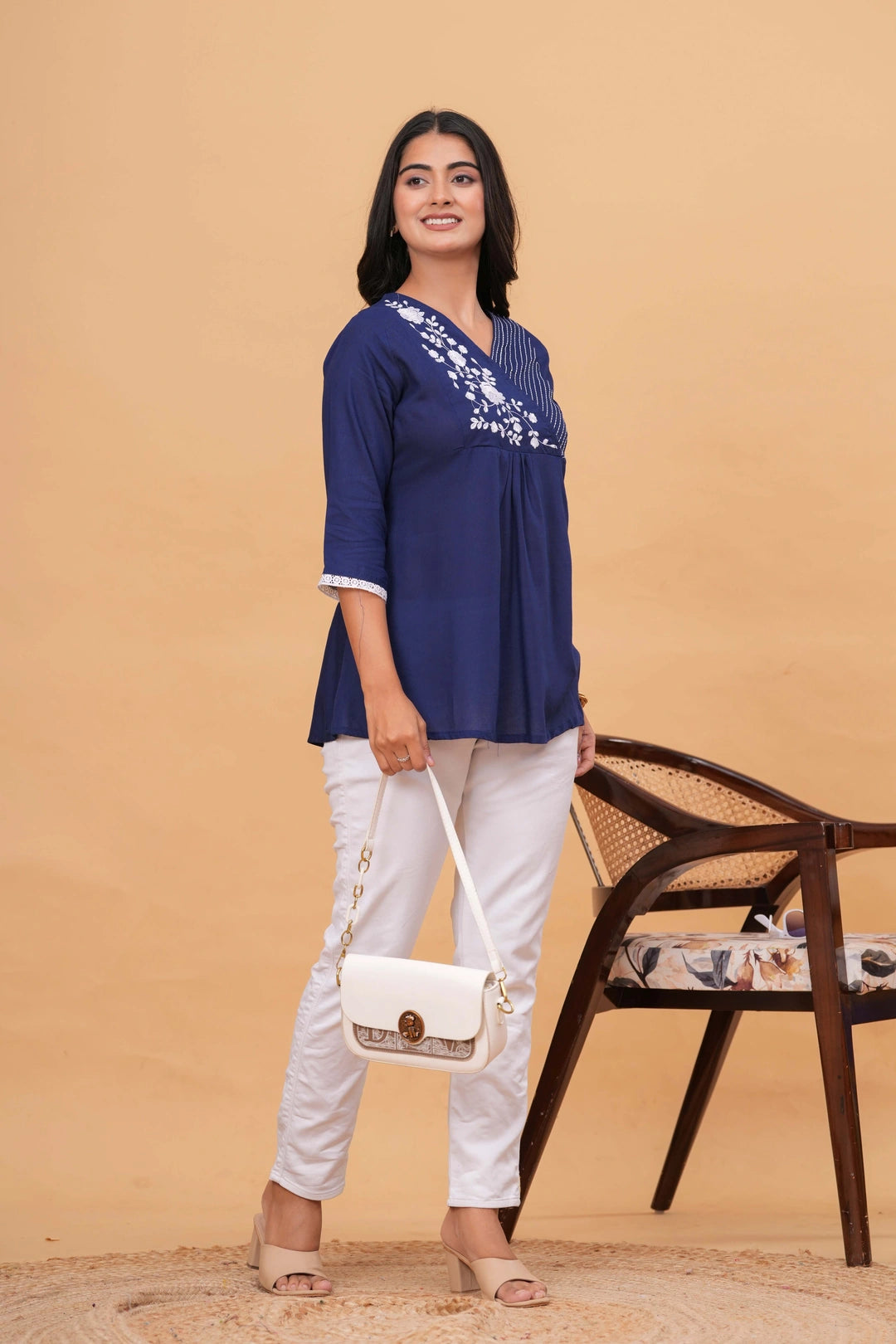 Embroidered Viscose Blend Tunic Dress - Vibrant Geometric Patterns