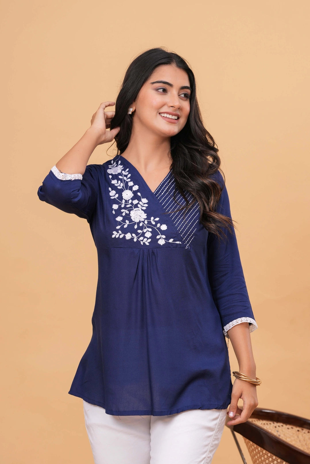 Embroidered Viscose Blend Tunic Dress - Vibrant Geometric Patterns