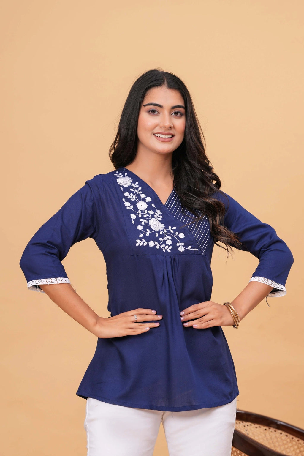 Embroidered Viscose Blend Tunic Dress - Vibrant Geometric Patterns