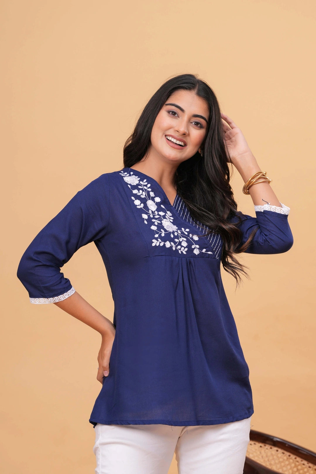 Embroidered Viscose Blend Tunic Dress - Vibrant Geometric Patterns