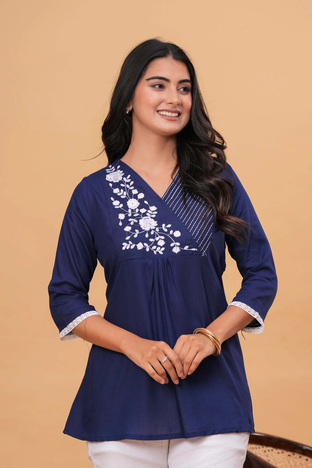 Embroidered Viscose Blend Tunic Dress - Vibrant Geometric Patterns