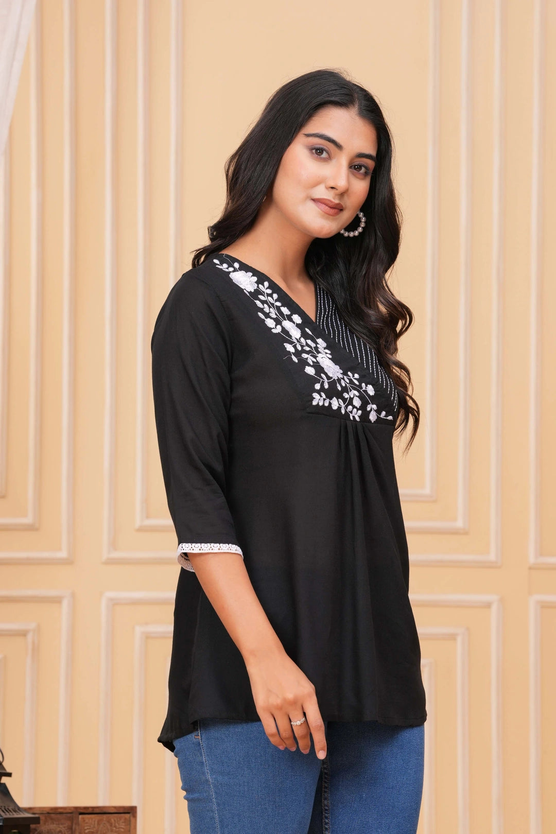 Embroidered Cotton Flex Kurta - Elegant Floral Yoke Design