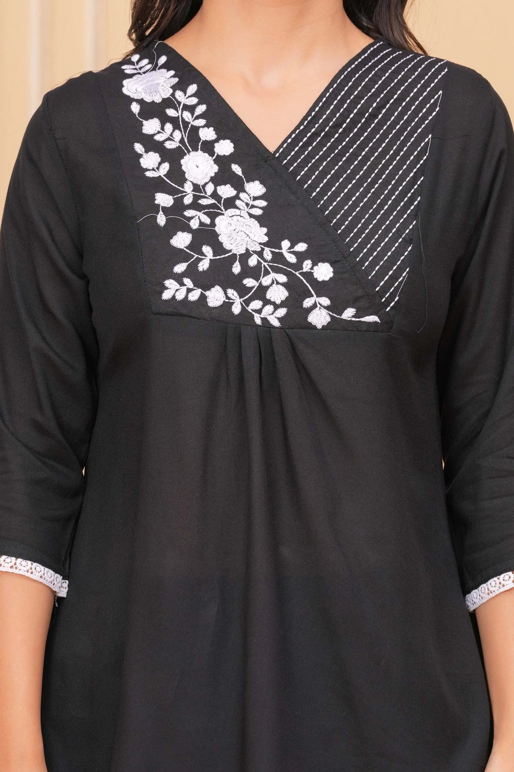 Embroidered Cotton Flex Kurta - Elegant Floral Yoke Design