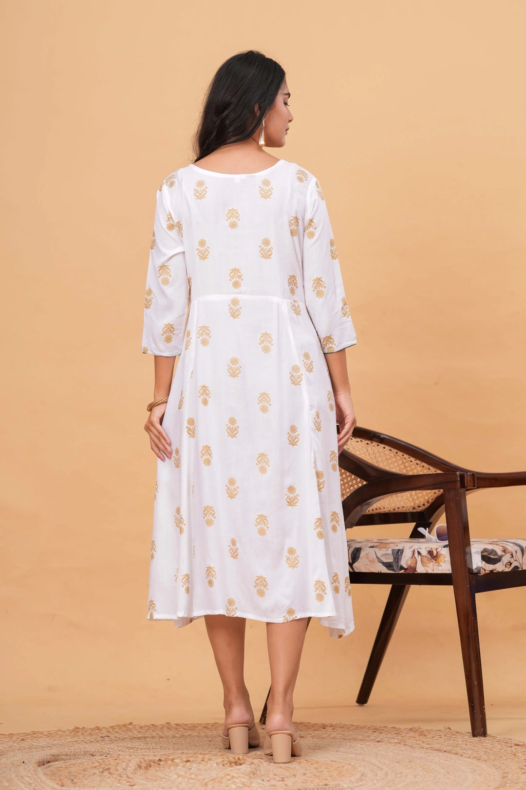Handblock Printed Cotton Kurta - Golden Floral Motifs